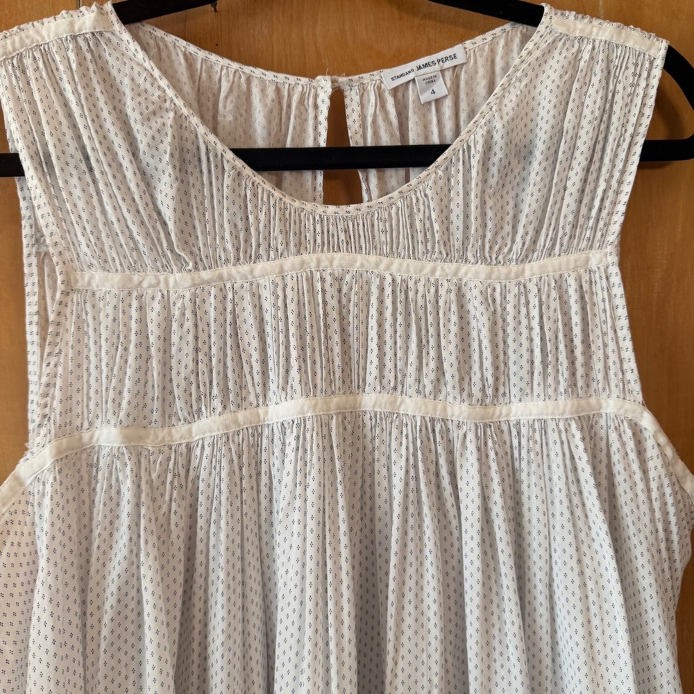 James Perse White Printed Pleated Sleeveless Babydoll Top Size 4 - Picture 11 of 14